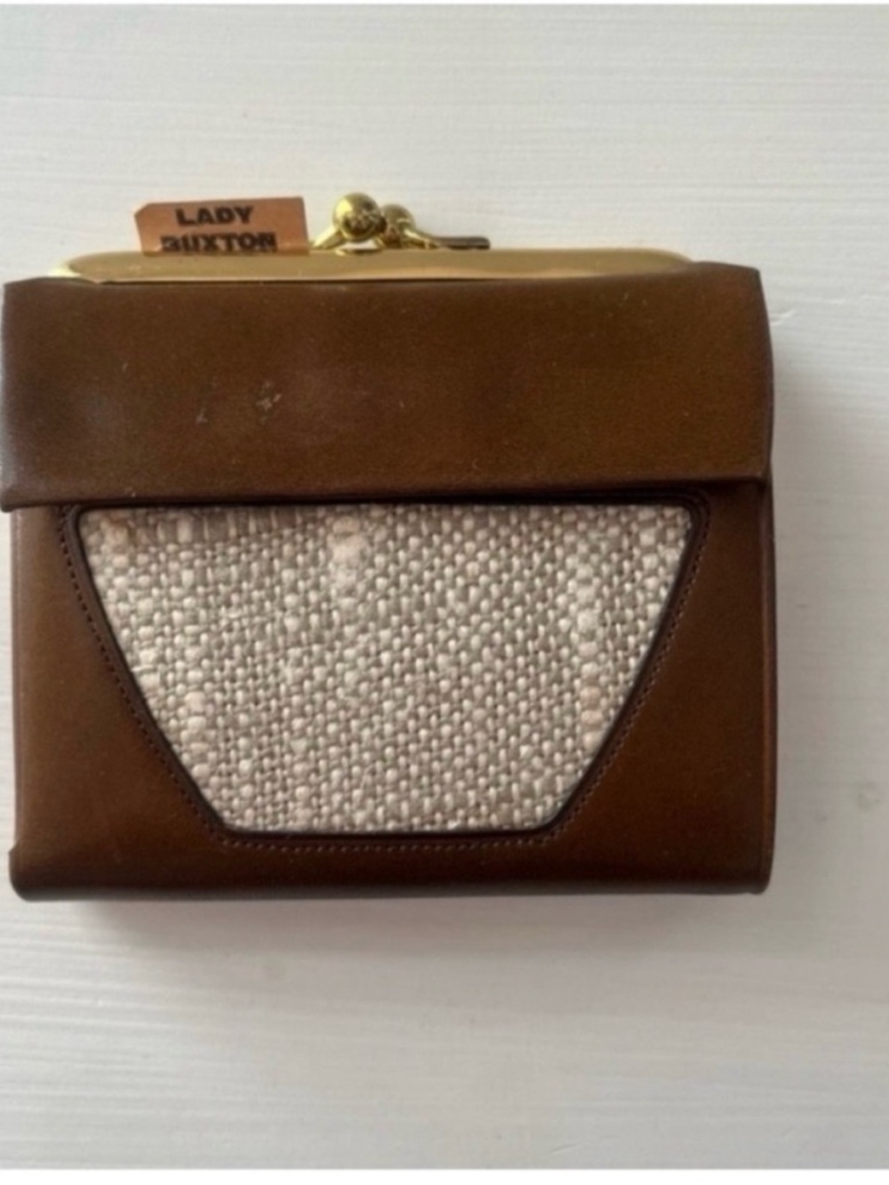 1960s Lady Buxton Leather French Purse Wallet Solid Brass Kiss Lock Brown Tan